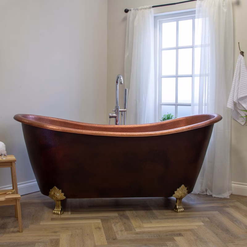 Double Slipper Bath with Hammered Brass Feet