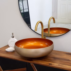 Round Yellow Zanzibar Inside and Satin Nickel Outside Sink